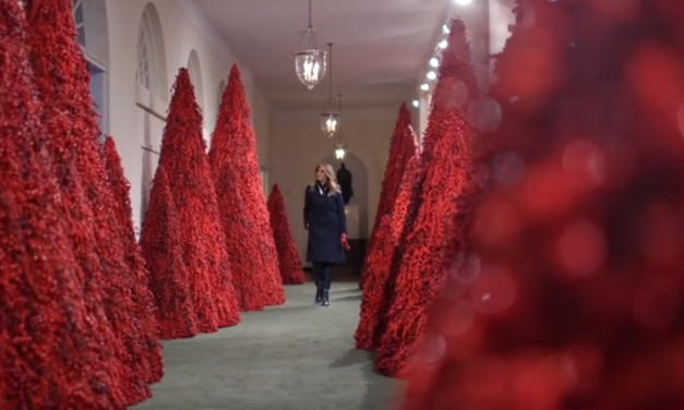 Melania’s White House Christmas decorations are up, and there are blood red trees