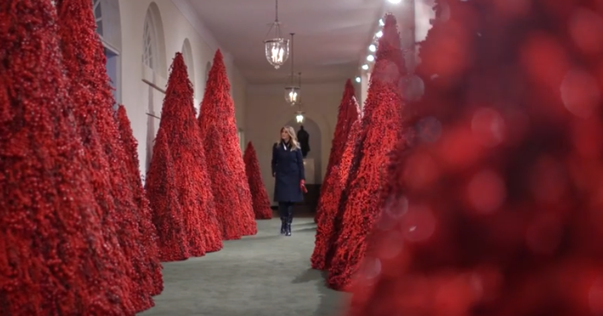 Melania’s White House Christmas decorations are up, and there are blood red trees