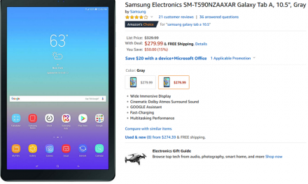 Grab the Wi-Fi only Samsung Galaxy Tab A 10.5 tablet for $280 from Amazon