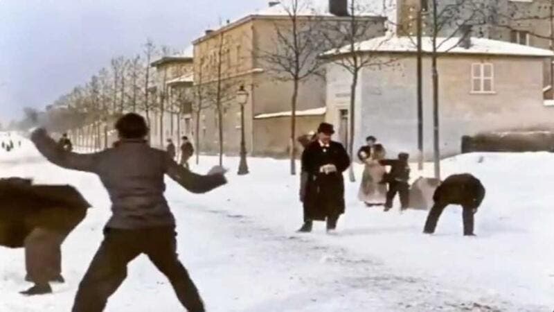 Snowball Fight, the 1896 Film by the Lumière Brothers, Gets Restored in Captivating Color