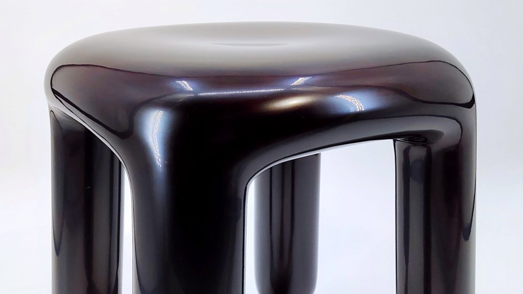 Ming Design Studio coats plump Bold stool in layers of shiny lacquer