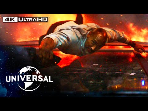 Skyscraper | Dwayne Johnson Leaps from a Crane Into a Burning Building in 4K HDR