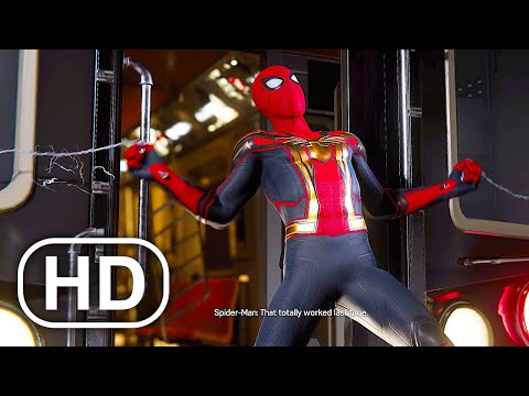 Spider-Man Stops The Train From Crashing Scene – Spider-Man No Way Home Movie Suit
