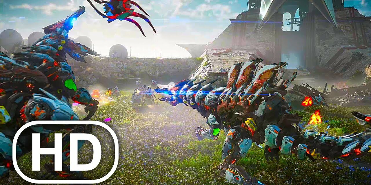 Horizon Forbidden West Army Of T-REX Robot Dinosaurs Fight Scene 4K ULTRA HD